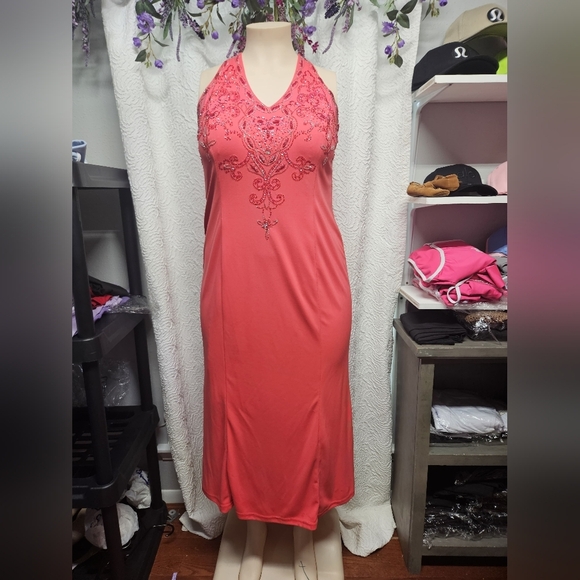 Elegant Coral Halter Dress - Picture 1 of 10